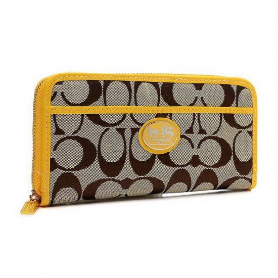 Coach Legacy Accordion Zip In Signature Large Yellow Wallets EUV | Women